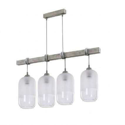 BRILAGI - Lustru suspendat pe cablu WOOD GLASS 4xE27/60W/230V pin/gri/alb