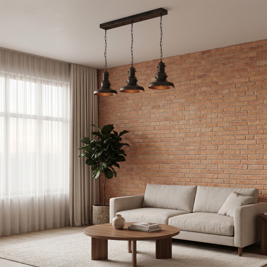 Brilagi - Lustru suspendat pe lanț PYRONIC, 3xE27/40W/230V, bronz/patină