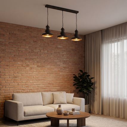 Brilagi - Lustru suspendat pe lanț PYRONIC, 3xE27/40W/230V, bronz/patină