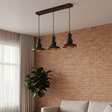 Brilagi - Lustru suspendat pe lanț PYRONIC, 3xE27/40W/230V, bronz/patină