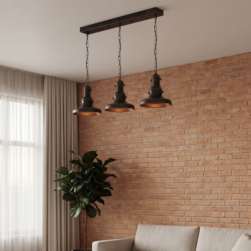 Brilagi - Lustru suspendat pe lanț PYRONIC, 3xE27/40W/230V, bronz/patină