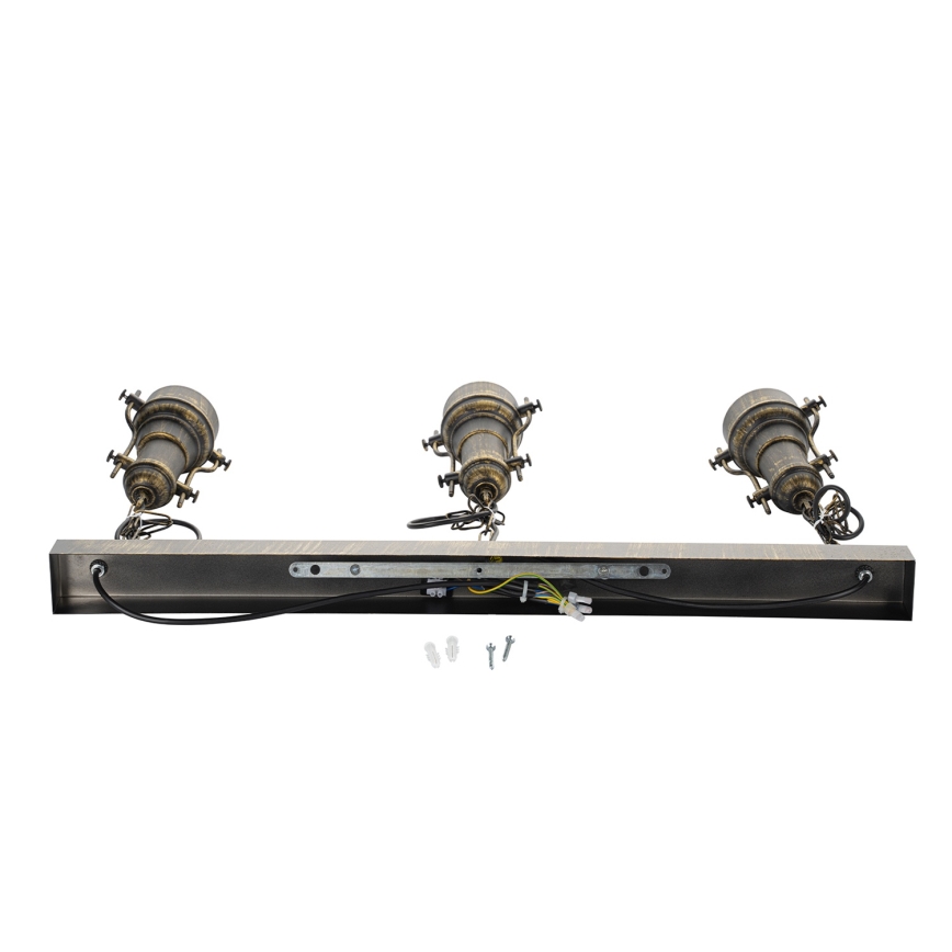 Brilagi - Lustru suspendat pe lanț PYRONIC, 3xE27/40W/230V, bronz/patină