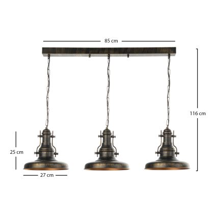 Brilagi - Lustru suspendat pe lanț PYRONIC, 3xE27/40W/230V, bronz/patină