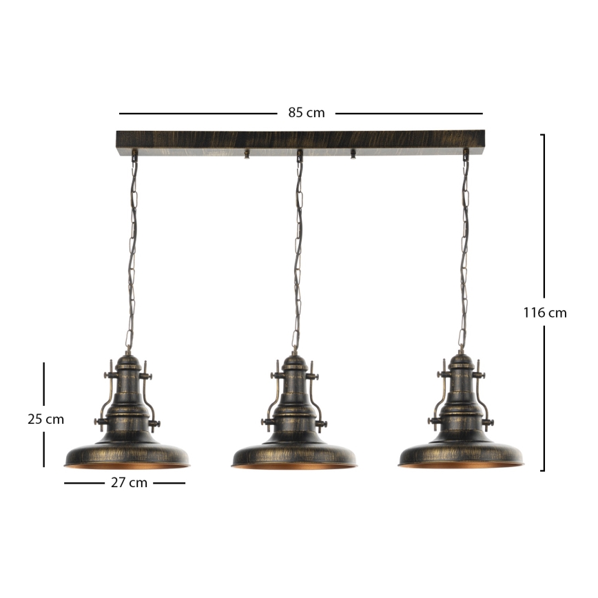 Brilagi - Lustru suspendat pe lanț PYRONIC, 3xE27/40W/230V, bronz/patină