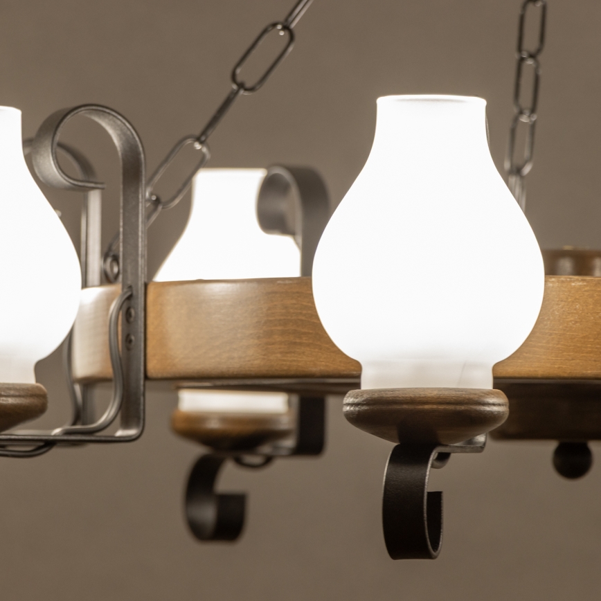 Brilagi - Lustru suspendat pe lanț ROATA, 8 x E14, 40 W, 230 V, diam. 70 cm, fag/nuc