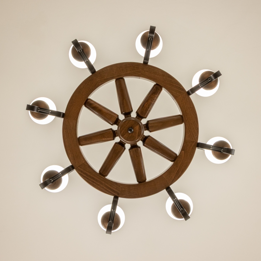 Brilagi - Lustru suspendat pe lanț ROATA, 8 x E14, 40 W, 230 V, diam. 70 cm, fag/nuc