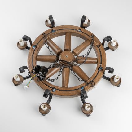 Brilagi - Lustru suspendat pe lanț ROATA, 8 x E14, 40 W, 230 V, diam. 70 cm, fag/nuc