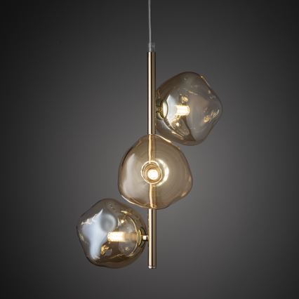 Brilagi - Lustru suspendat pe sârmă VULCANO 3xG9/8W/230V auriu/bej fumuriu