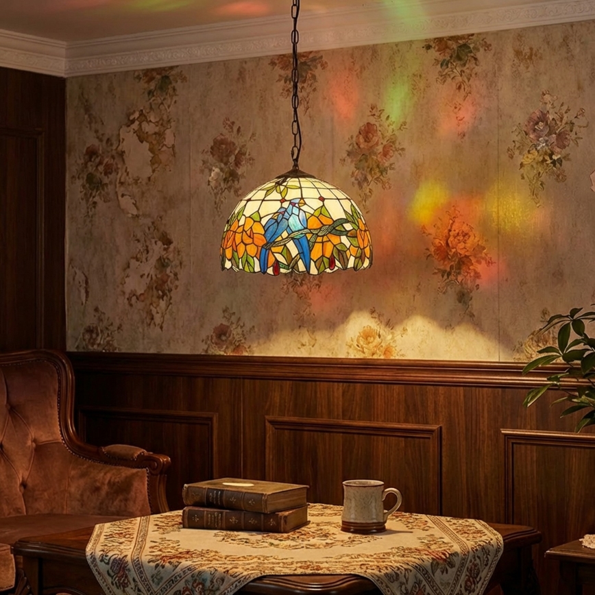Brilagi - Lustru Tiffany din vitralii JUNGLE, cu lanț, 1x E27/60W/230V, diametru 40 cm