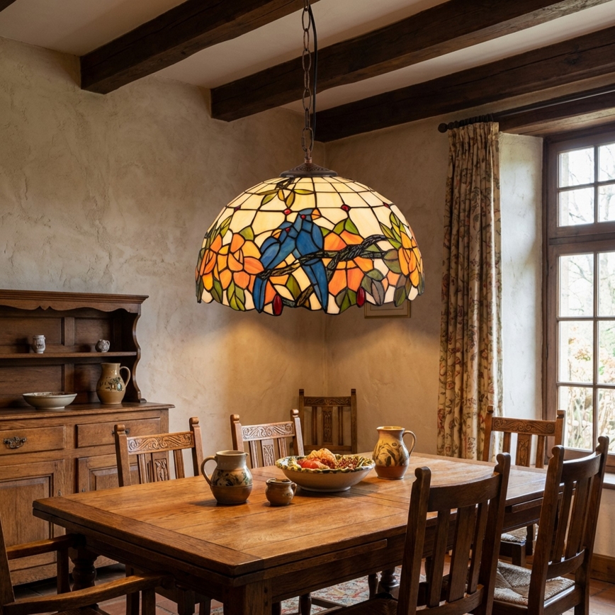 Brilagi - Lustru Tiffany din vitralii JUNGLE, cu lanț, 1x E27/60W/230V, diametru 40 cm
