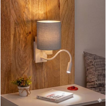 Brilagi - Lampă de perete LED flexibilă NUBILA 1xE27/25W/230V + LED/3W alb/gri deschis