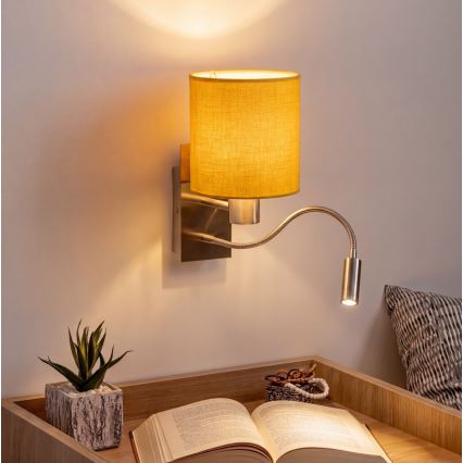 Brilagi - Lampă LED flexibilă de perete NUBILA 1xE27/25W/230V + LED/3W crom mat/galbenă