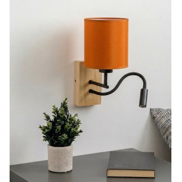 Brilagi - NUBILA WOOD Lampă de perete LED flexibilă 1xE27/25W/230V + LED/3W stejar/negru/portocaliu