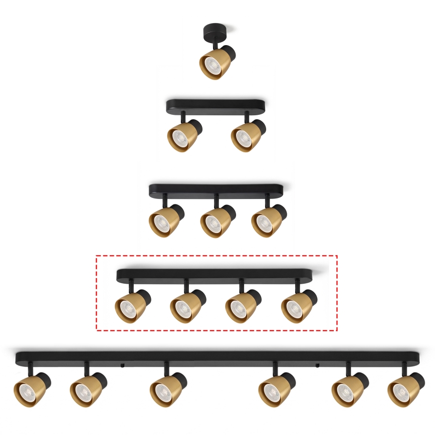 Brilagi - Spot LED RGBW dimmabil NUGGET 4x GU10/6W/230V 3000K negru/auriu + telecomandă