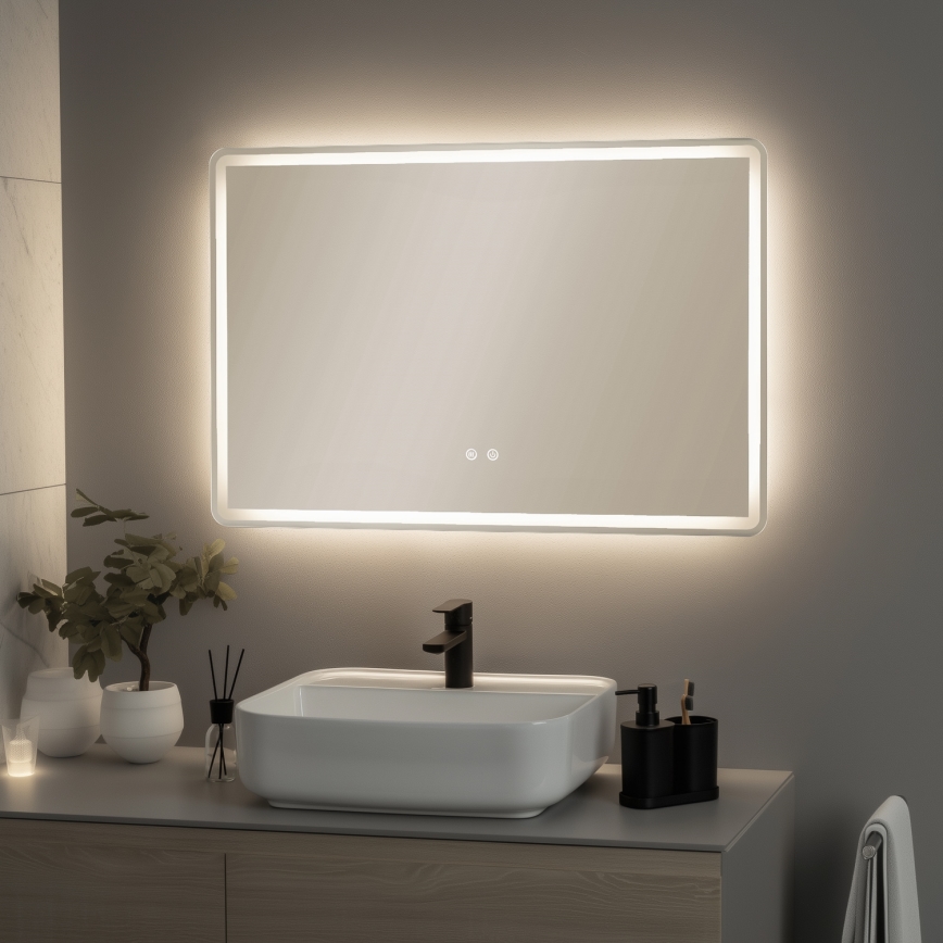 Brilagi - Oglindă LED de baie cu încălzire BELLA, 19W, 230V, 60 x 90 cm, IP44, CRI 90, dimabilă, CCT (temperatură de culoare reglabilă)