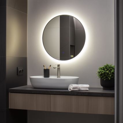Brilagi - Oglindă LED pentru baie VENA Black LED/19W/230V Ø 60 cm IP44 CRI 90 dimmabilă + CCT