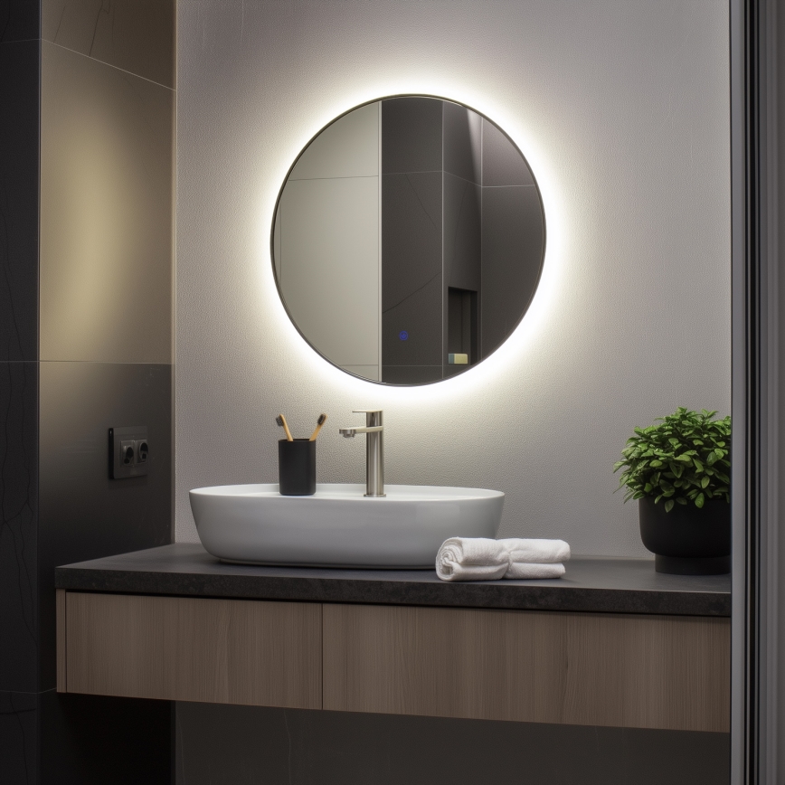 Brilagi - Oglindă LED pentru baie VENA Black LED/19W/230V Ø 60 cm IP44 CRI 90 dimmabilă + CCT