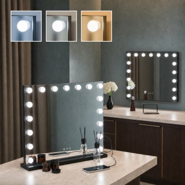 BRILAGI - Oglindă de machiaj LED cu intensitate reglabilă HOLLYWOOD LED/15W/230V CCT + 2x USB 60x50 cm neagră