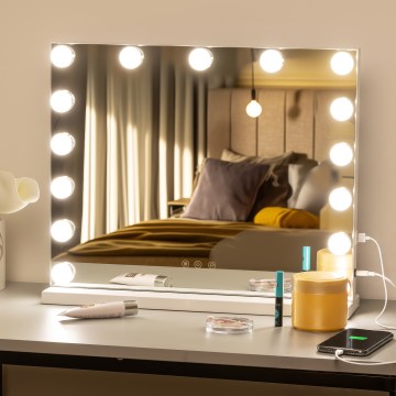 BRILAGI - Oglindă de machiaj LED reglabilă HOLLYWOOD LED/15W/230V CCT + USB albă