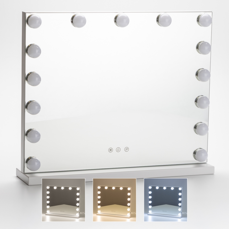 BRILAGI - Oglindă de machiaj LED reglabilă HOLLYWOOD LED/15W/230V CCT + USB albă