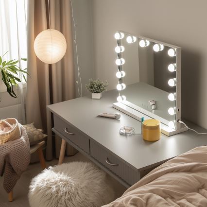 BRILAGI - Oglindă de machiaj LED reglabilă HOLLYWOOD LED/15W/230V CCT + USB albă