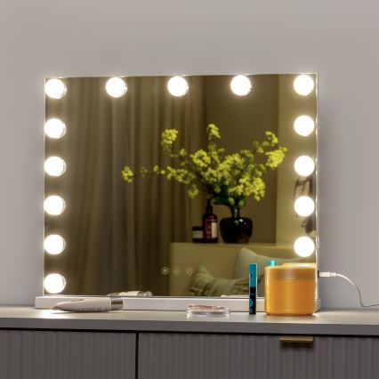 BRILAGI - Oglindă de machiaj LED reglabilă HOLLYWOOD LED/15W/230V CCT + USB albă