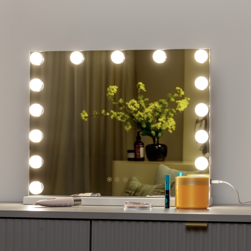 BRILAGI - Oglindă de machiaj LED reglabilă HOLLYWOOD LED/15W/230V CCT + USB albă