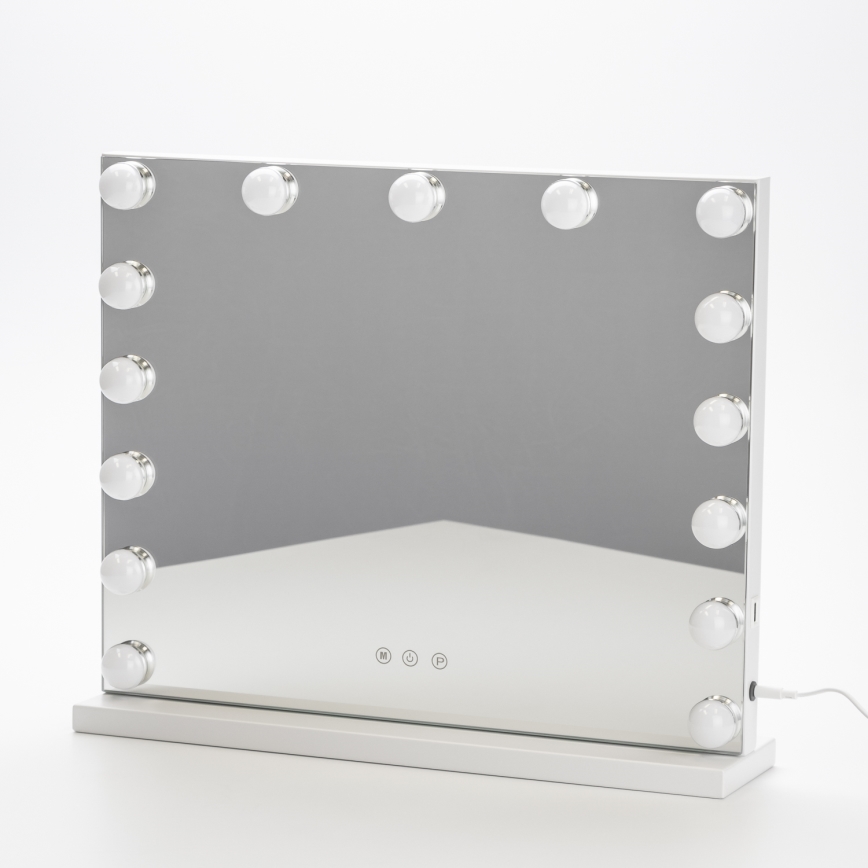 BRILAGI - Oglindă de machiaj LED reglabilă HOLLYWOOD LED/15W/230V CCT + USB albă