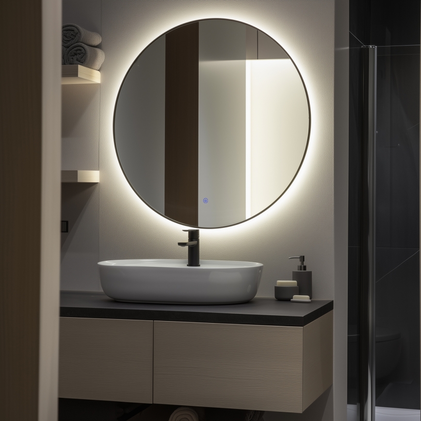 Brilagi - Oglindă LED pentru baie VENA BLACK LED/26W/230V Ø 80 cm IP44 CRI 90 dimabilă + CCT