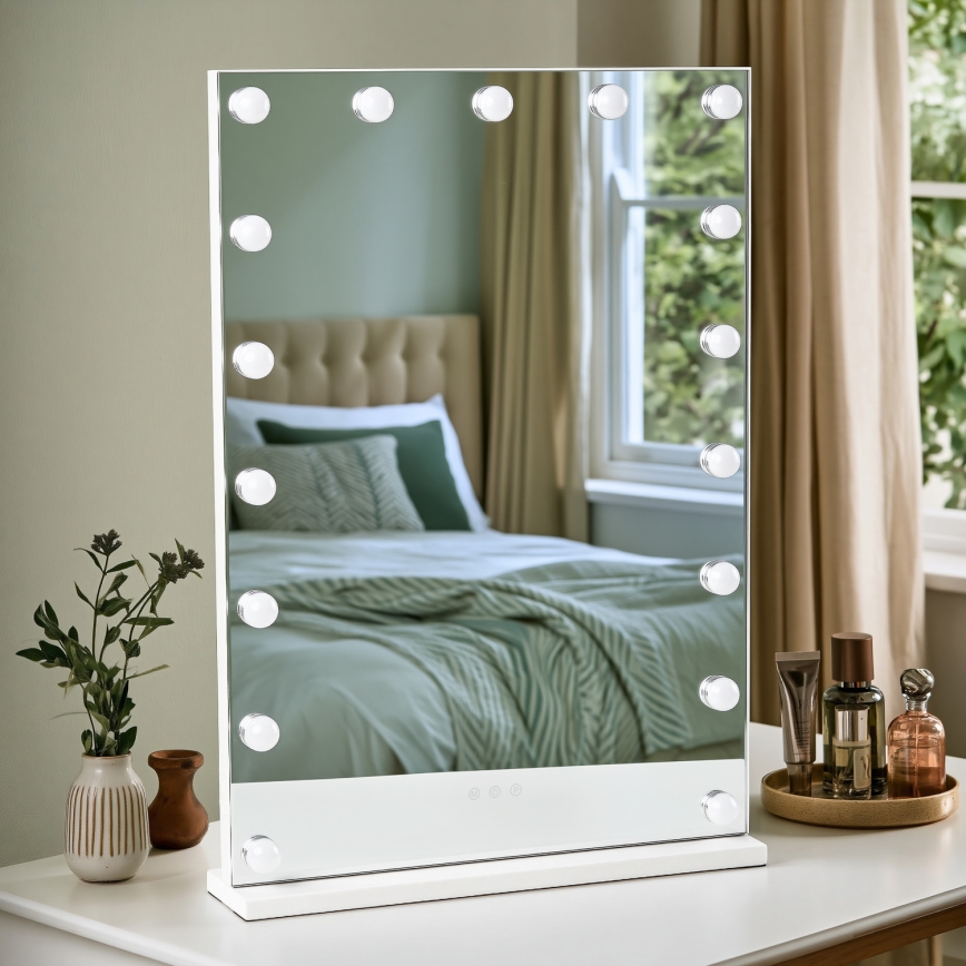 BRILAGI - Oglindă de machiaj LED reglabilă HOLLYWOOD LED/15W/230V CCT + 2x USB 55x77 cm albă