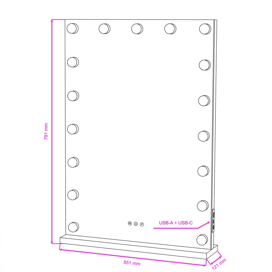 BRILAGI - Oglindă de machiaj LED reglabilă HOLLYWOOD LED/15W/230V CCT + 2x USB 55x77 cm albă