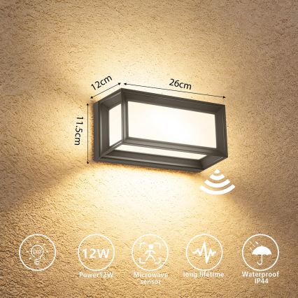 Brilagi - Aplică LED de perete pentru exterior cu senzor PARKER LED/12W/230V antracit IP44