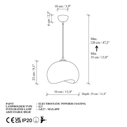 Brilagi - Pendul cu cablu WABI SABI 1xE27/40W/230V Ø34 cm alb