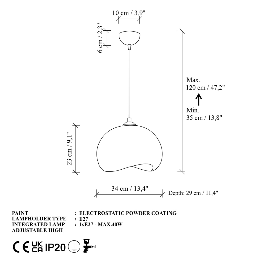 Brilagi - Pendul cu cablu WABI SABI 1xE27/40W/230V Ø34 cm alb