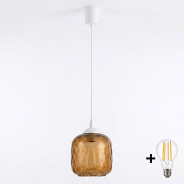 Brilagi - Pendul LED cu cablu RETRO GLASS 1xE27/60W/230V Ø 14 cm alb/maro fumuriu