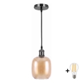 BRILAGI - Pendul LED cu cablu RETRO GLASS 1xE27/60W/230V Ø 14 cm negru/maro fumuriu