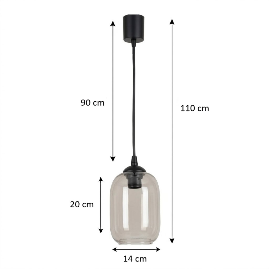 Brilagi - Lustră LED pe cablu RETRO GLASS 1xE27/60W/230V Ø 14 cm negru/gri fumuriu