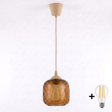 Brilagi - Pendul LED pe cablu RETRO GLASS 1xE27/60W/230V, diam. 14 cm, bej/maro fumuriu