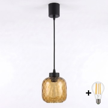 Brilagi - Pendul LED pe cablu RETRO GLASS 1xE27/60W/230V, diam. 14 cm, negru/maro fumuriu