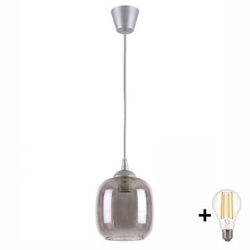 Brilagi - Pendul LED pe cablu RETRO GLASS 1xE27/60W/230V Ø 14 cm argintiu/gri fumuriu