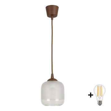 Brilagi - Pendul LED pe cablu RETRO GLASS 1xE27/60W/230V Ø 14 cm maro/alb