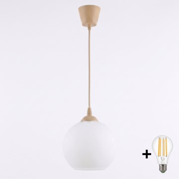 Brilagi - Pendul LED pe cablu RETRO GLASS 1xE27/60W/230V Ø 15 cm bej/alb