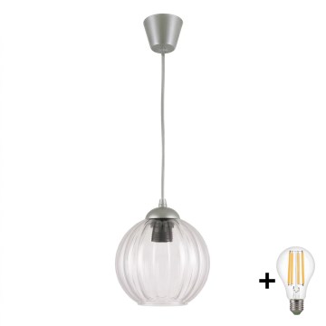 Brilagi - Pendul LED pe cablu RETRO GLASS 1xE27/60W/230V Ø 18 cm argintiu/transparent