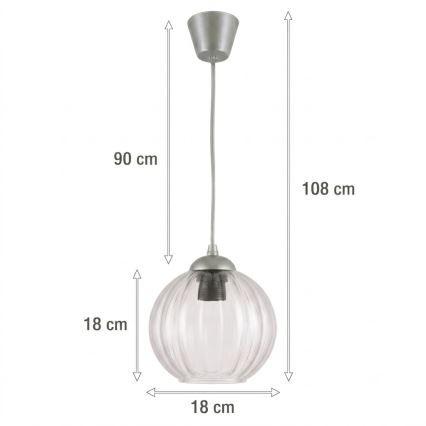 Brilagi - Pendul LED pe cablu RETRO GLASS 1xE27/60W/230V Ø 18 cm argintiu/transparent