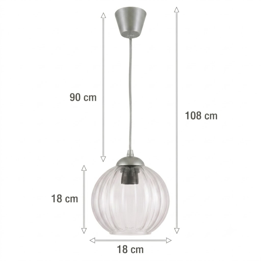 Brilagi - Pendul LED pe cablu RETRO GLASS 1xE27/60W/230V Ø 18 cm argintiu/transparent