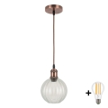 Brilagi - Pendul LED pe cablu RETRO GLASS 1xE27/60W/230V Ø 18 cm cupru/sticlă transparentă