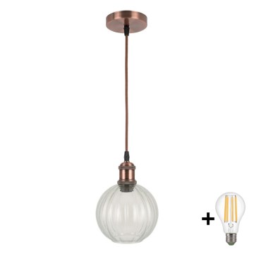 Brilagi - Pendul LED pe cablu RETRO GLASS 1xE27/60W/230V Ø 18 cm cupru/sticlă transparentă