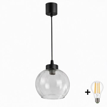 Brilagi - Pendul LED pe cablu RETRO GLASS 1xE27/60W/230V Ø 25 cm negru/transparent