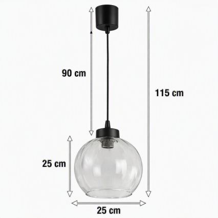 Brilagi - Pendul LED pe cablu RETRO GLASS 1xE27/60W/230V Ø 25 cm negru/transparent