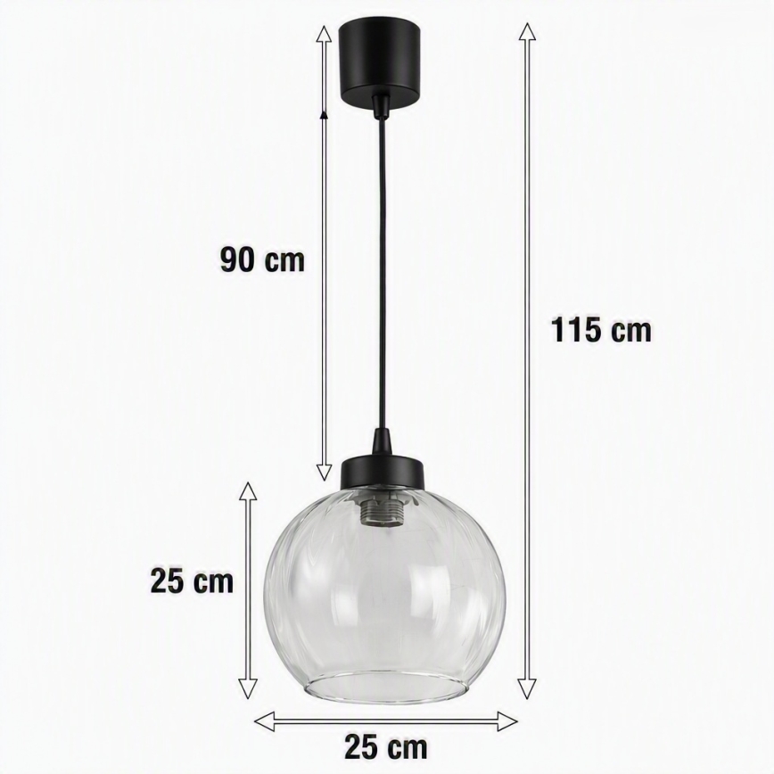 Brilagi - Pendul LED pe cablu RETRO GLASS 1xE27/60W/230V Ø 25 cm negru/transparent